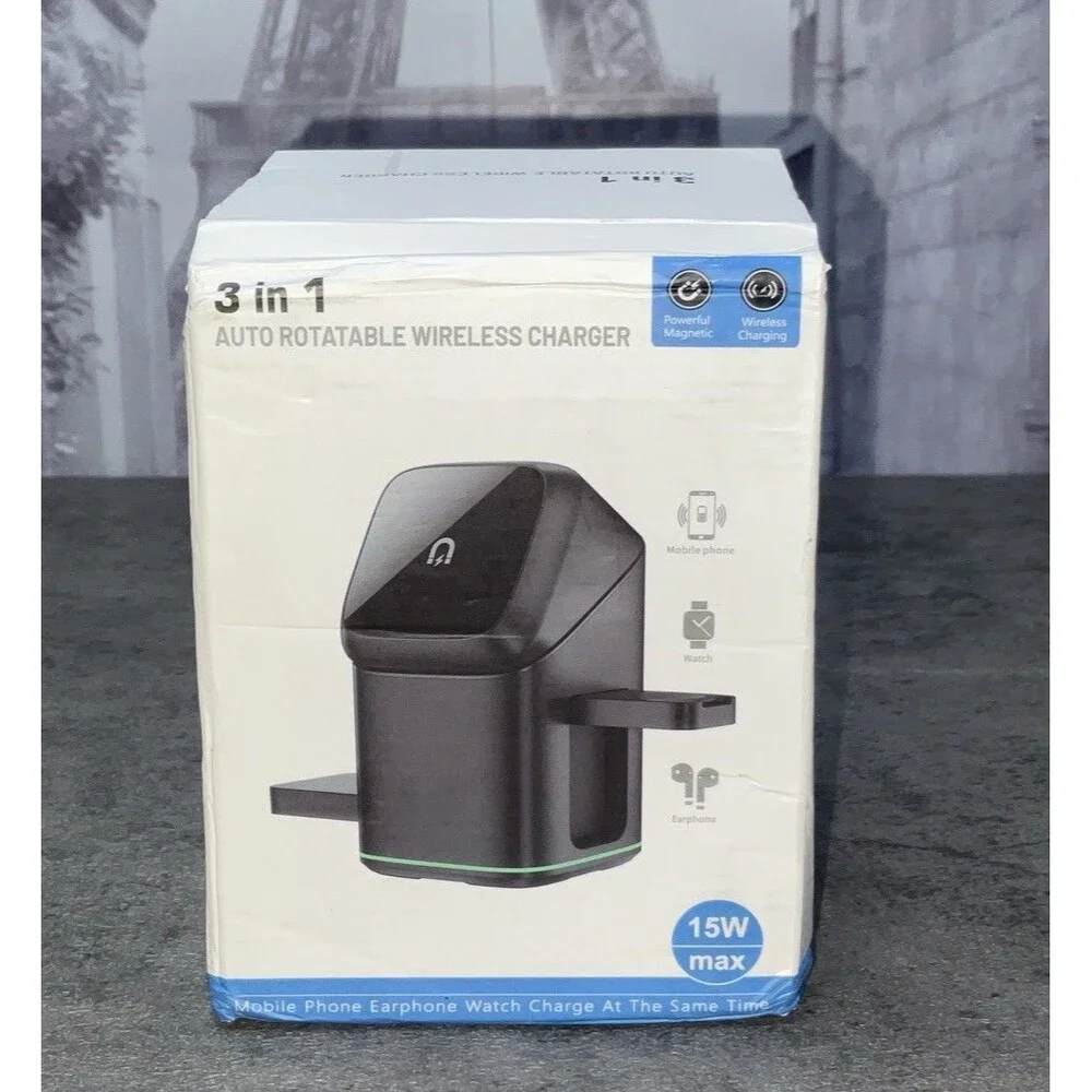 3 in 1 Auto Rotatable Wireless Charger mobile Phone,earphone,watch